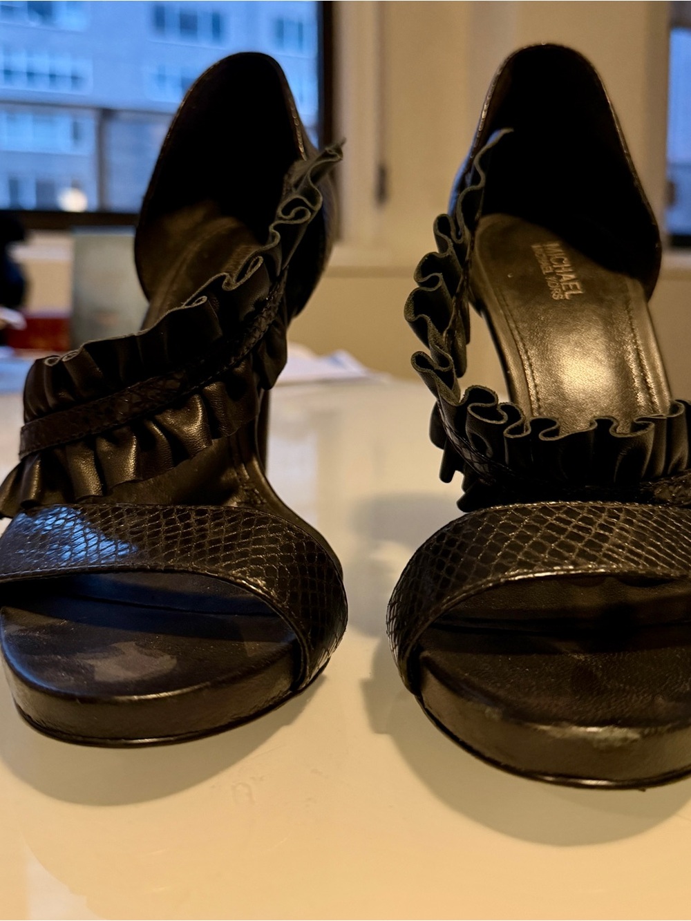 Michael Kors Black Ruffle High Heel Sandals - Picture 3 of 5
